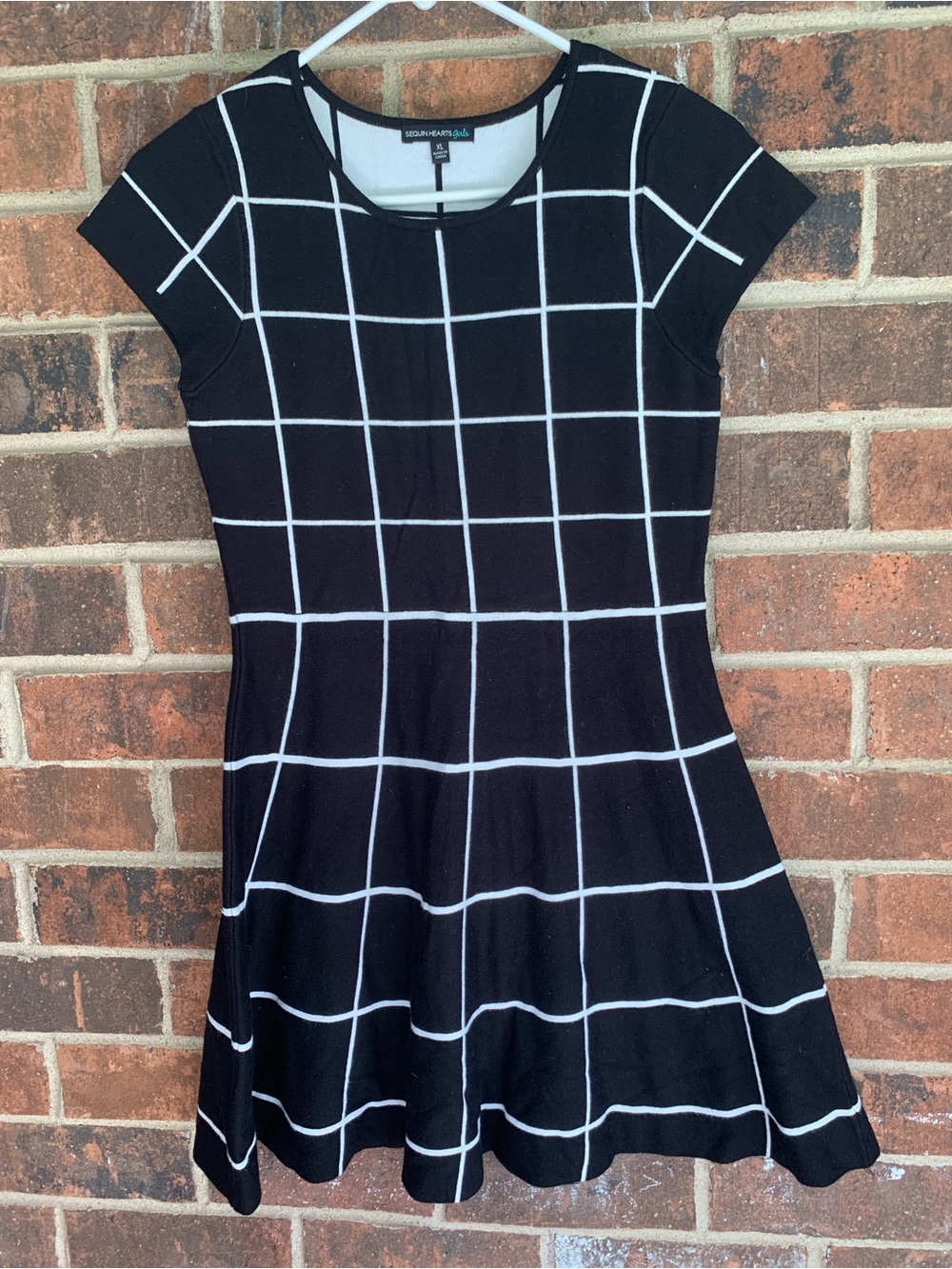 Sequin Hearts Black & White Windowpane Fit-and-Flare Dress